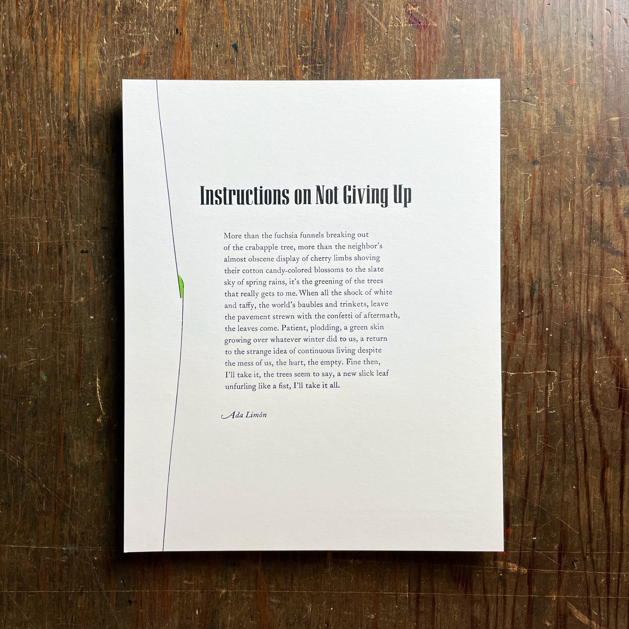 “Instructions on Not Giving Up” broadside